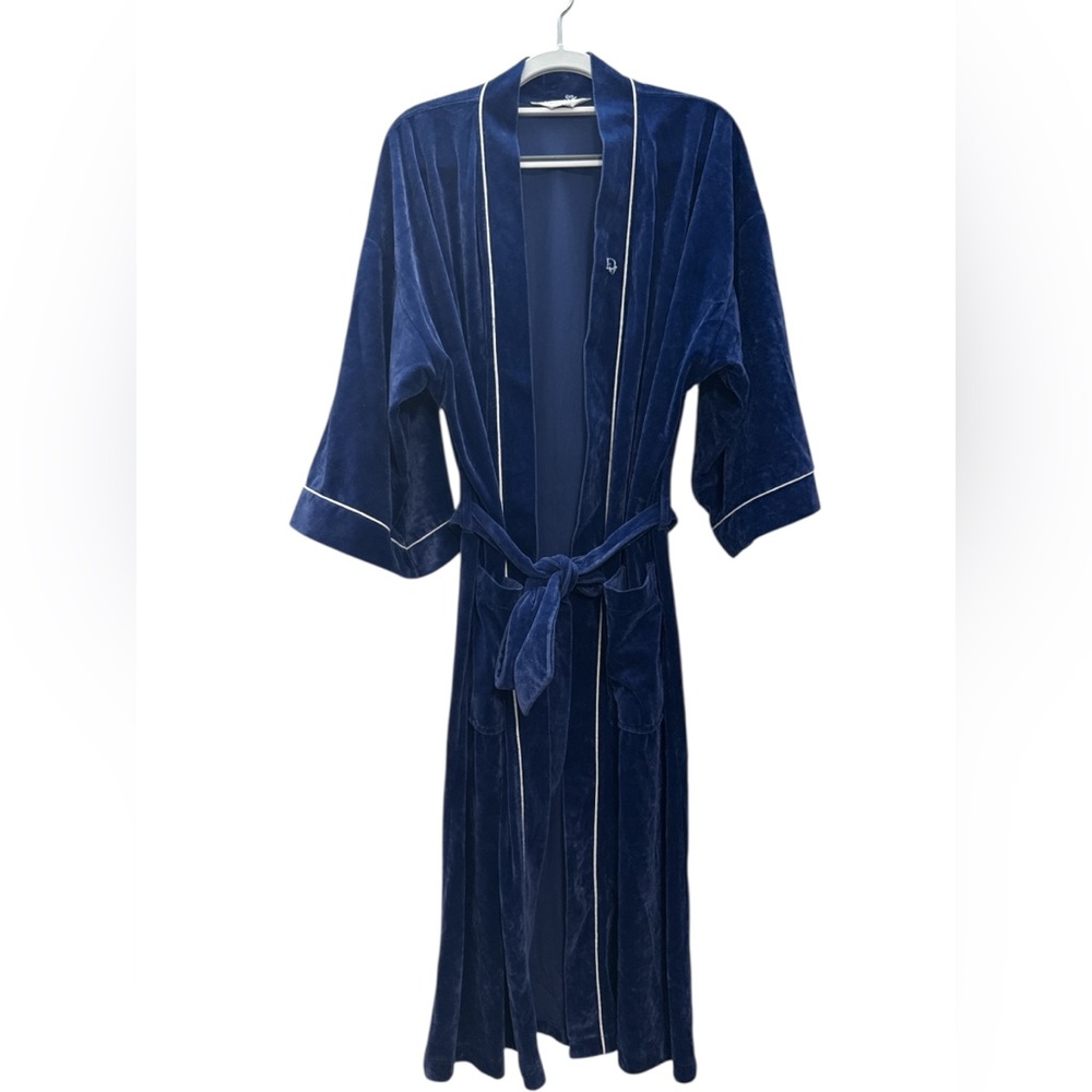 Vintage CHRISTIAN DIOR Monsieur Velvet Velour Robe w/ Embroidered Logo One Size
